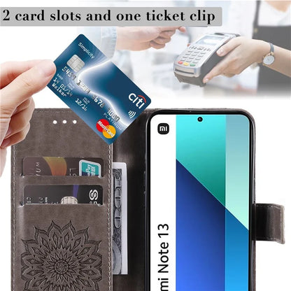 KT Imprinting Flower Series-1 For Xiaomi Redmi Note 13 4G Leather Case Wallet Cover Sunflower