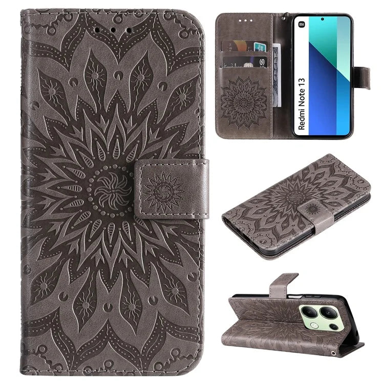 KT Imprinting Flower Series-1 For Xiaomi Redmi Note 13 4G Leather Case Wallet Cover Sunflower