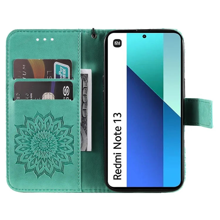 KT Imprinting Flower Series-1 For Xiaomi Redmi Note 13 4G Leather Case Wallet Cover Sunflower