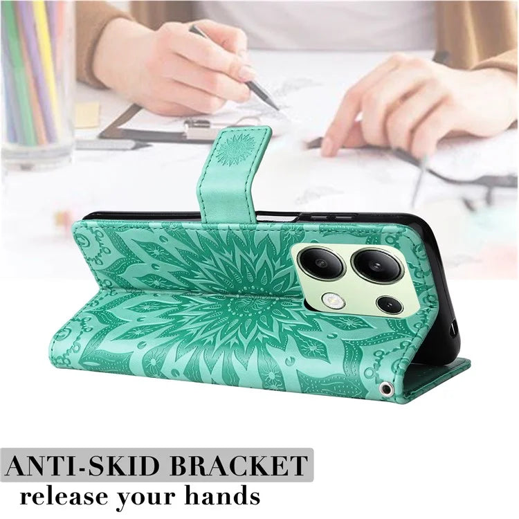KT Imprinting Flower Series-1 For Xiaomi Redmi Note 13 4G Leather Case Wallet Cover Sunflower