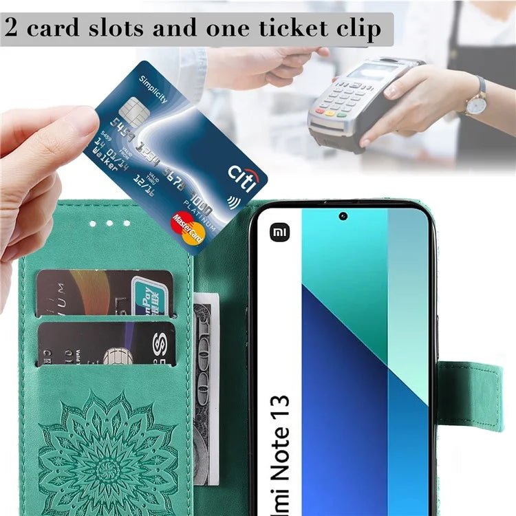 KT Imprinting Flower Series-1 For Xiaomi Redmi Note 13 4G Leather Case Wallet Cover Sunflower