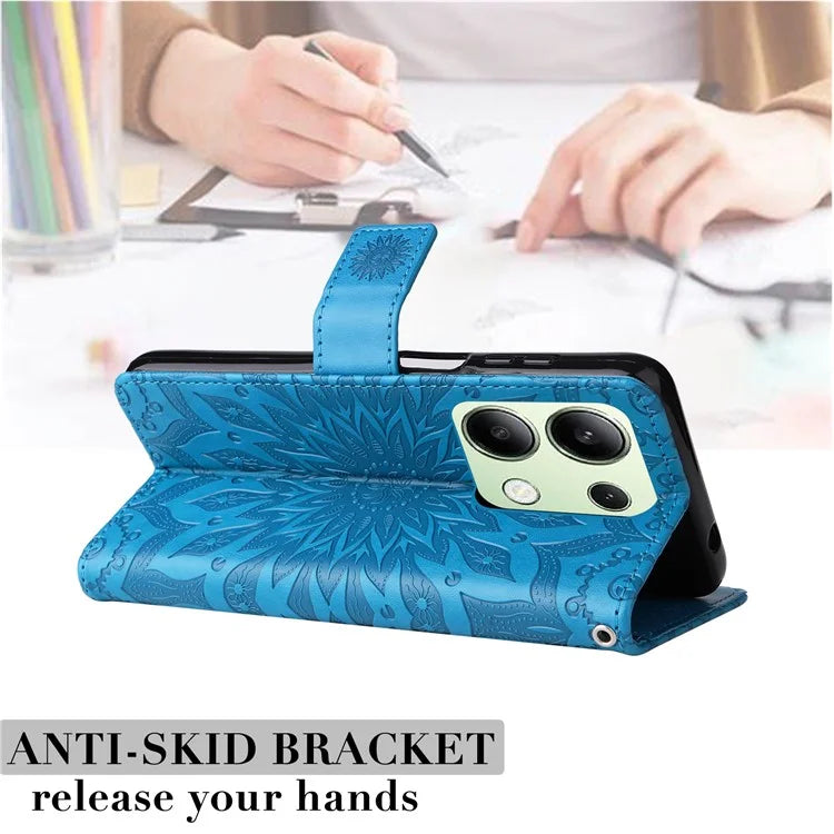 KT Imprinting Flower Series-1 For Xiaomi Redmi Note 13 4G Leather Case Wallet Cover Sunflower