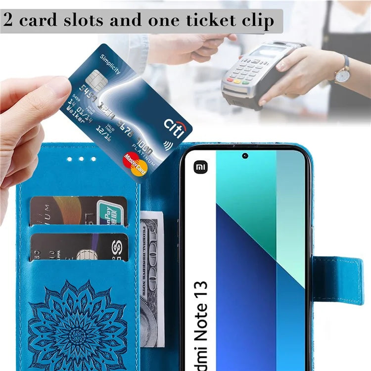 KT Imprinting Flower Series-1 For Xiaomi Redmi Note 13 4G Leather Case Wallet Cover Sunflower