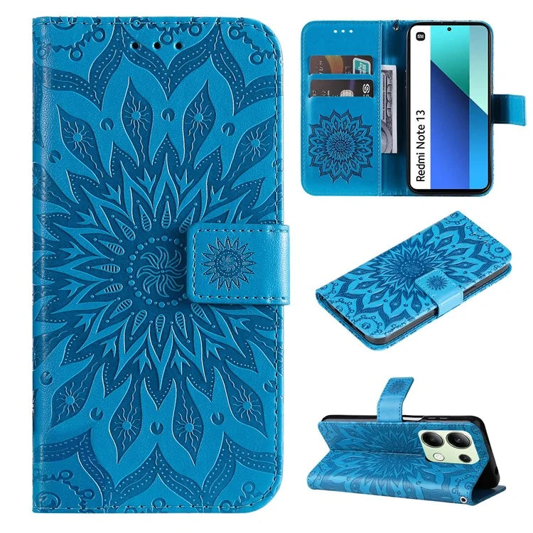 KT Imprinting Flower Series-1 For Xiaomi Redmi Note 13 4G Leather Case Wallet Cover Sunflower