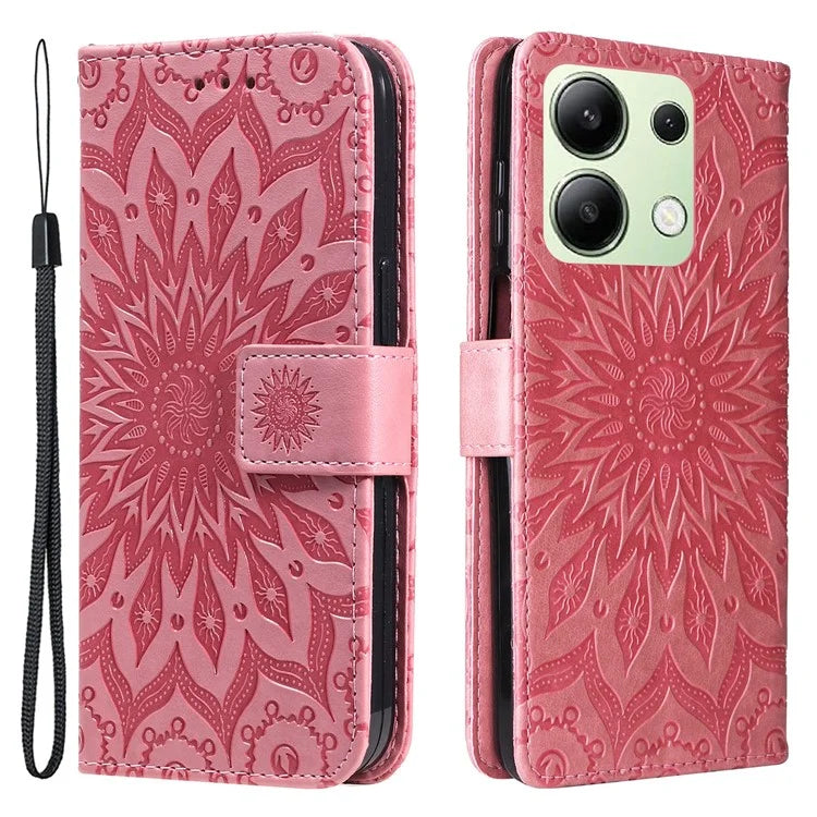KT Imprinting Flower Series-1 For Xiaomi Redmi Note 13 4G Leather Case Wallet Cover Sunflower