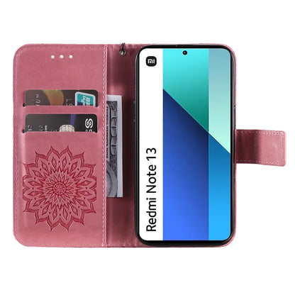 KT Imprinting Flower Series-1 For Xiaomi Redmi Note 13 4G Leather Case Wallet Cover Sunflower