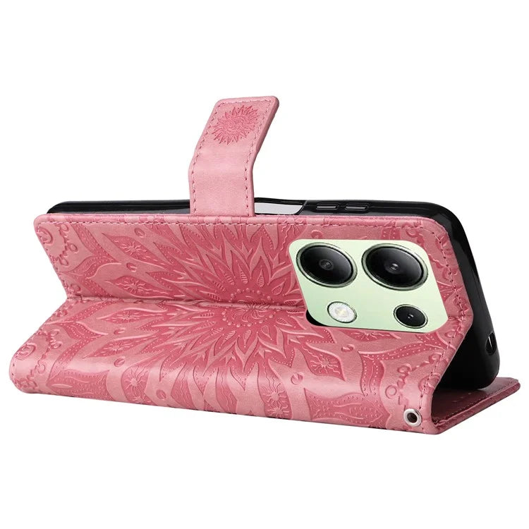 KT Imprinting Flower Series-1 For Xiaomi Redmi Note 13 4G Leather Case Wallet Cover Sunflower