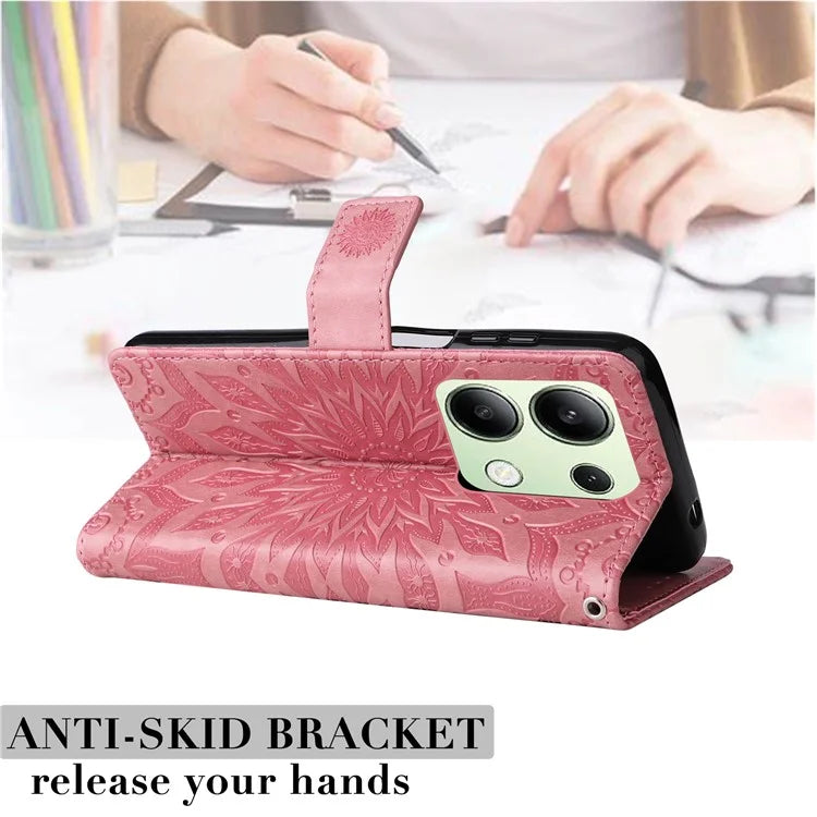 KT Imprinting Flower Series-1 For Xiaomi Redmi Note 13 4G Leather Case Wallet Cover Sunflower