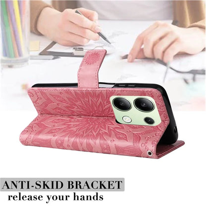 KT Imprinting Flower Series-1 For Xiaomi Redmi Note 13 4G Leather Case Wallet Cover Sunflower