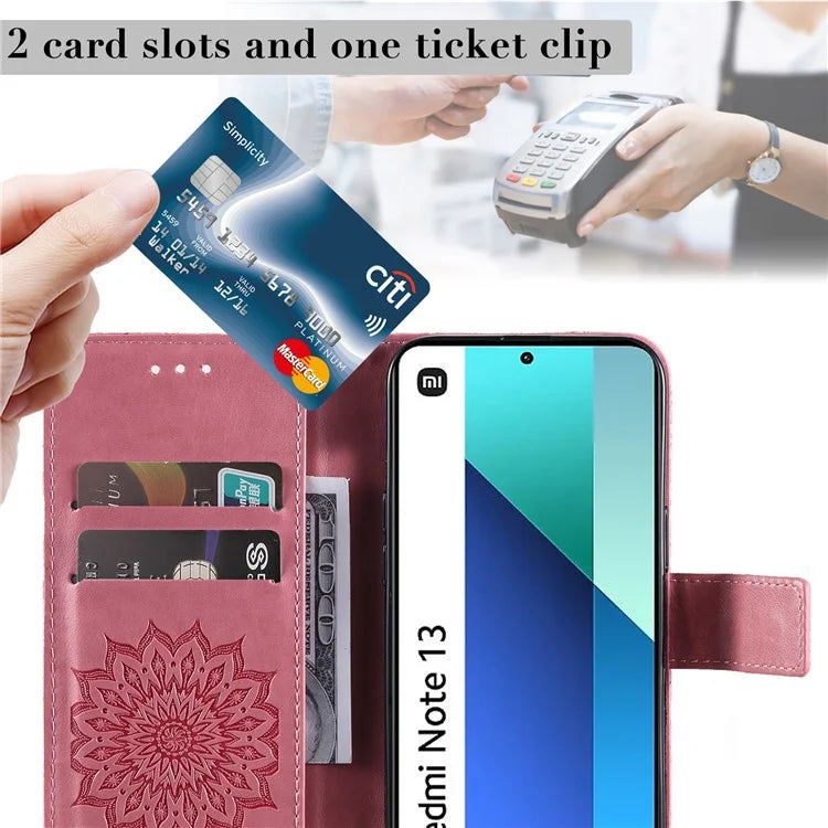 KT Imprinting Flower Series-1 For Xiaomi Redmi Note 13 4G Leather Case Wallet Cover Sunflower