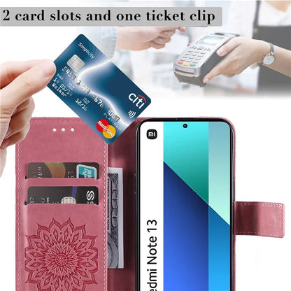 KT Imprinting Flower Series-1 For Xiaomi Redmi Note 13 4G Leather Case Wallet Cover Sunflower