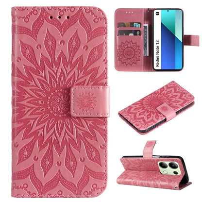 KT Imprinting Flower Series-1 For Xiaomi Redmi Note 13 4G Leather Case Wallet Cover Sunflower