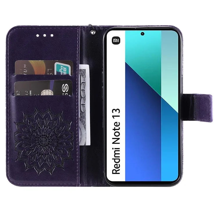 KT Imprinting Flower Series-1 For Xiaomi Redmi Note 13 4G Leather Case Wallet Cover Sunflower