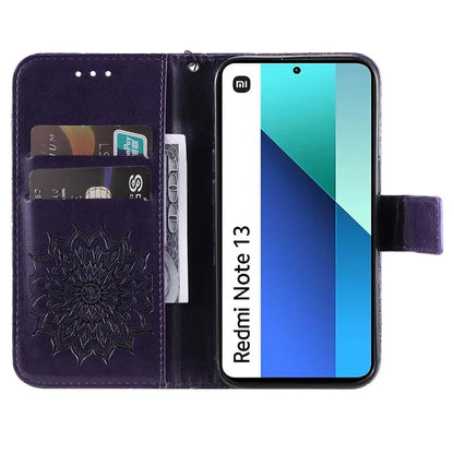 KT Imprinting Flower Series-1 For Xiaomi Redmi Note 13 4G Leather Case Wallet Cover Sunflower