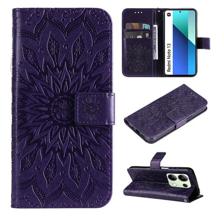 KT Imprinting Flower Series-1 For Xiaomi Redmi Note 13 4G Leather Case Wallet Cover Sunflower