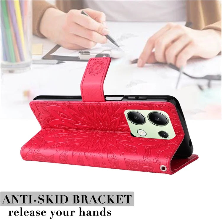 KT Imprinting Flower Series-1 For Xiaomi Redmi Note 13 4G Leather Case Wallet Cover Sunflower