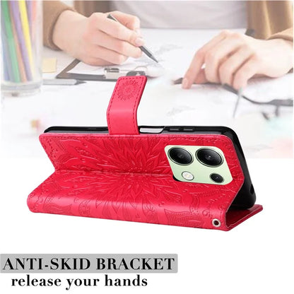 KT Imprinting Flower Series-1 For Xiaomi Redmi Note 13 4G Leather Case Wallet Cover Sunflower