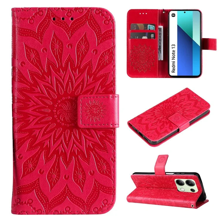 KT Imprinting Flower Series-1 For Xiaomi Redmi Note 13 4G Leather Case Wallet Cover Sunflower