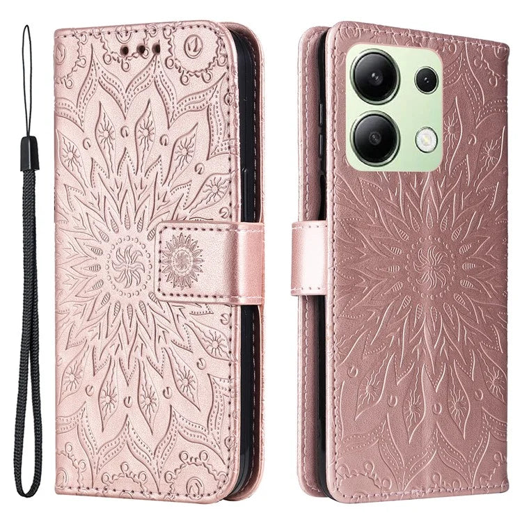 KT Imprinting Flower Series-1 For Xiaomi Redmi Note 13 4G Leather Case Wallet Cover Sunflower