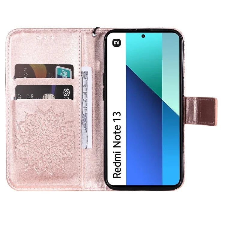 KT Imprinting Flower Series-1 For Xiaomi Redmi Note 13 4G Leather Case Wallet Cover Sunflower