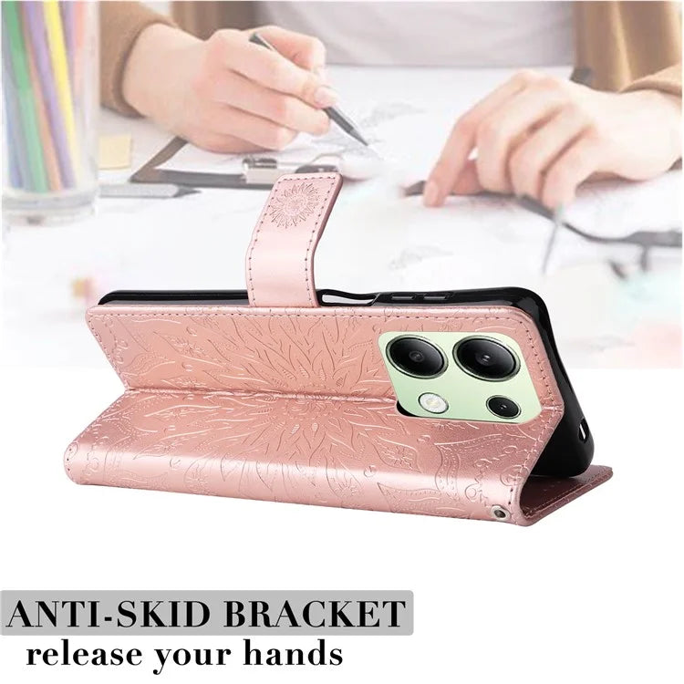 KT Imprinting Flower Series-1 For Xiaomi Redmi Note 13 4G Leather Case Wallet Cover Sunflower