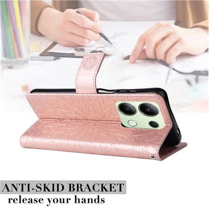 KT Imprinting Flower Series-1 For Xiaomi Redmi Note 13 4G Leather Case Wallet Cover Sunflower