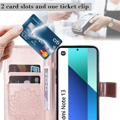 KT Imprinting Flower Series-1 For Xiaomi Redmi Note 13 4G Leather Case Wallet Cover Sunflower
