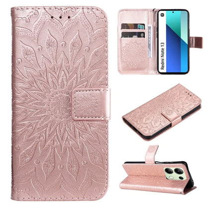 KT Imprinting Flower Series-1 For Xiaomi Redmi Note 13 4G Leather Case Wallet Cover Sunflower