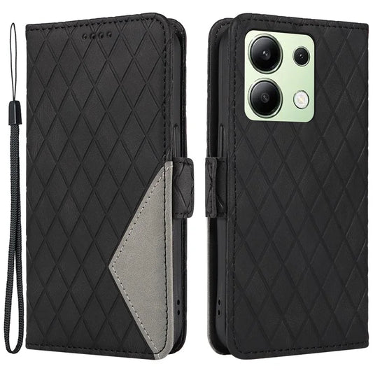 For Xiaomi Redmi Note 13 4G Leather Case Wallet Phone Cover Rhombus Pattern
