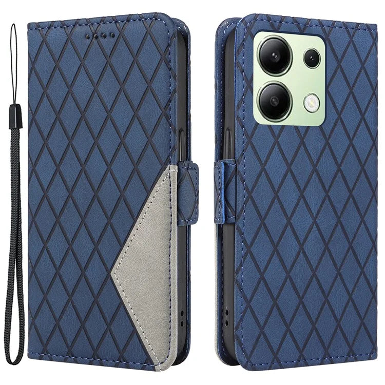 For Xiaomi Redmi Note 13 4G Leather Case Wallet Phone Cover Rhombus Pattern