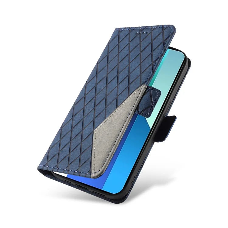 For Xiaomi Redmi Note 13 4G Leather Case Wallet Phone Cover Rhombus Pattern