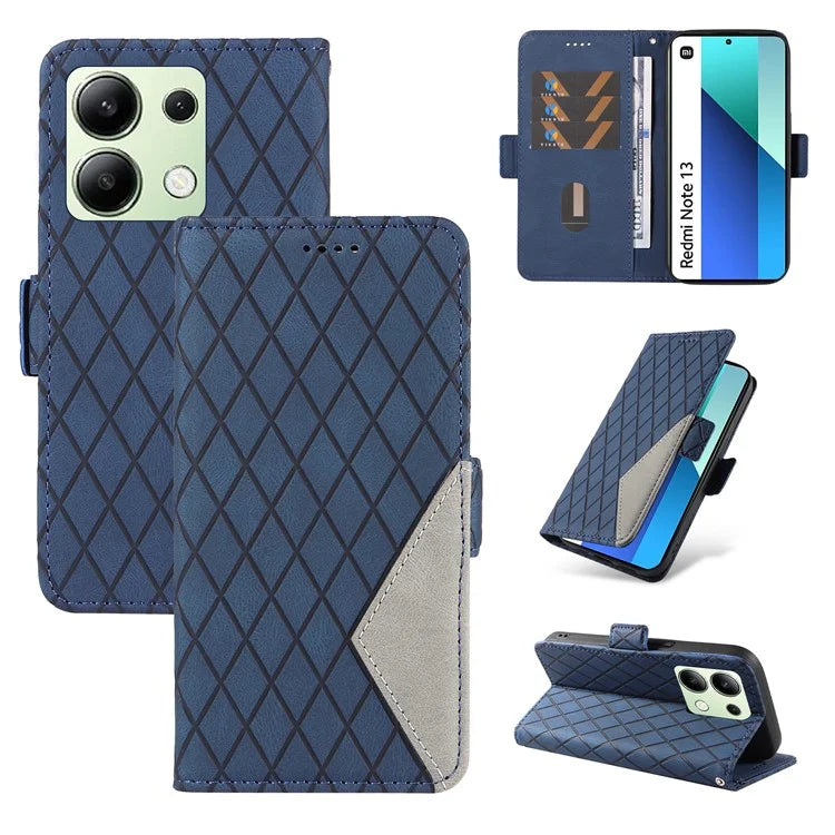 For Xiaomi Redmi Note 13 4G Leather Case Wallet Phone Cover Rhombus Pattern