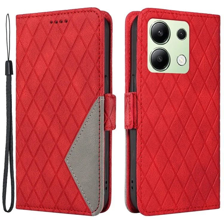 For Xiaomi Redmi Note 13 4G Leather Case Wallet Phone Cover Rhombus Pattern