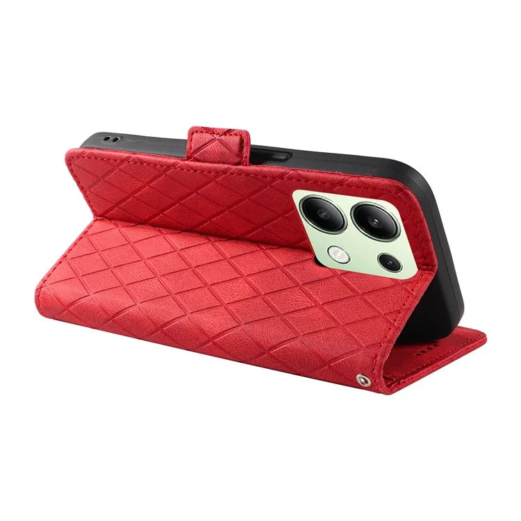 For Xiaomi Redmi Note 13 4G Leather Case Wallet Phone Cover Rhombus Pattern