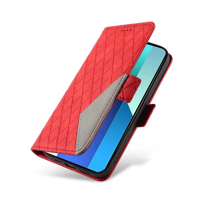 For Xiaomi Redmi Note 13 4G Leather Case Wallet Phone Cover Rhombus Pattern