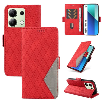 For Xiaomi Redmi Note 13 4G Leather Case Wallet Phone Cover Rhombus Pattern