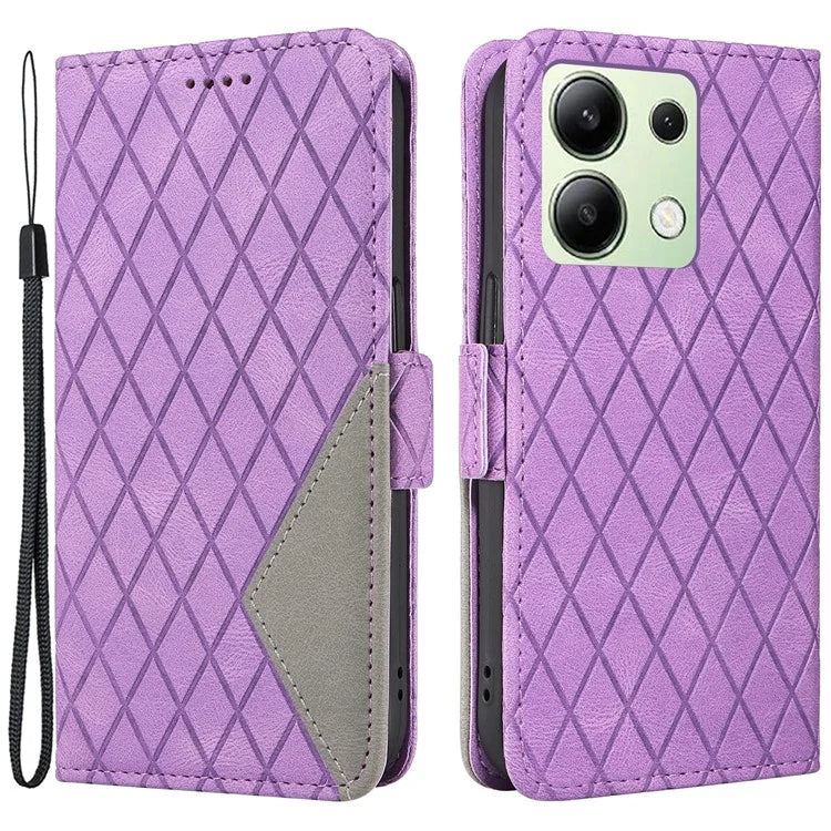 For Xiaomi Redmi Note 13 4G Leather Case Wallet Phone Cover Rhombus Pattern