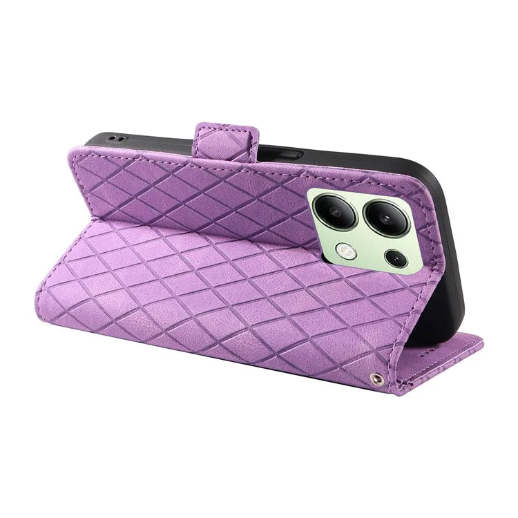 For Xiaomi Redmi Note 13 4G Leather Case Wallet Phone Cover Rhombus Pattern