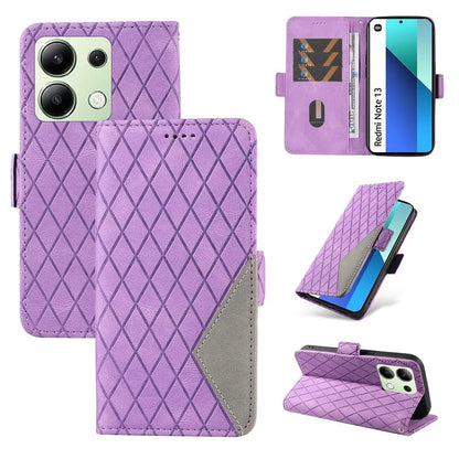 For Xiaomi Redmi Note 13 4G Leather Case Wallet Phone Cover Rhombus Pattern