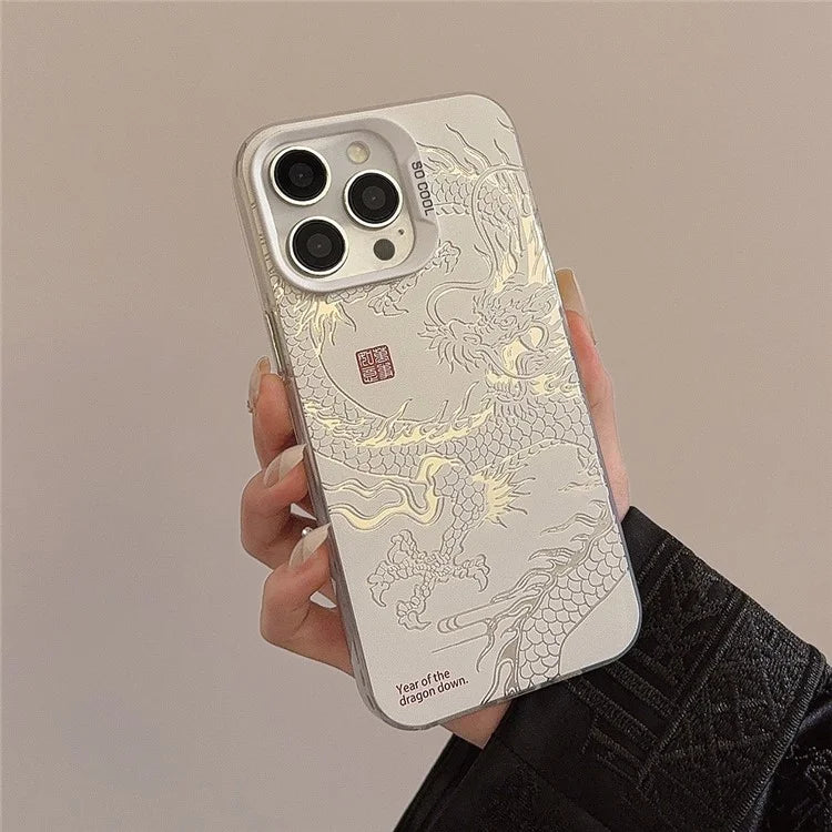For iPhone 13 Pro Max Back Cover Chinese Dragon Laser Drop-proof Case Protector