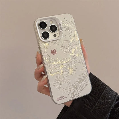 For iPhone 12 Pro Max Case Chinese Dragon Laser Pattern Anti-scratch Back Cover