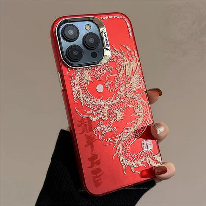 For iPhone 12 Pro Max Case Chinese Dragon Laser Pattern Anti-scratch Back Cover