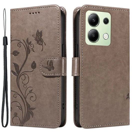 For Xiaomi Redmi Note 13 4G Leather Case Flower Butterfly Imprinted Wallet Phone Cover