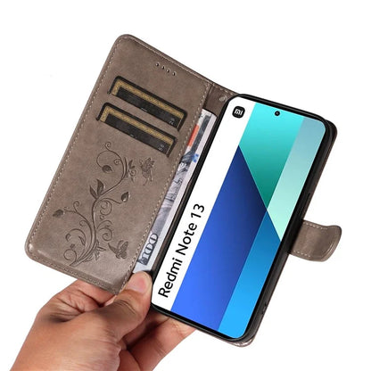 For Xiaomi Redmi Note 13 4G Leather Case Flower Butterfly Imprinted Wallet Phone Cover