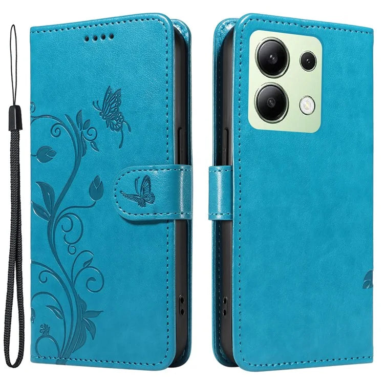 For Xiaomi Redmi Note 13 4G Leather Case Flower Butterfly Imprinted Wallet Phone Cover