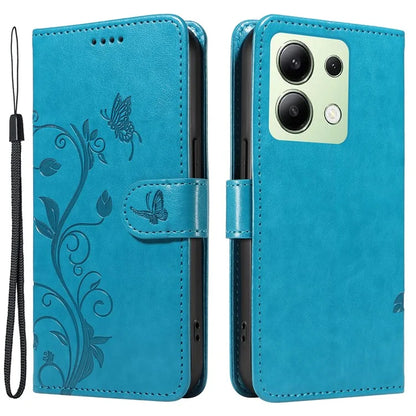 For Xiaomi Redmi Note 13 4G Leather Case Flower Butterfly Imprinted Wallet Phone Cover