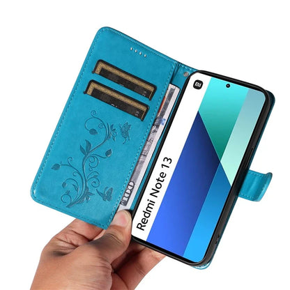 For Xiaomi Redmi Note 13 4G Leather Case Flower Butterfly Imprinted Wallet Phone Cover