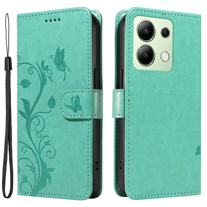 For Xiaomi Redmi Note 13 4G Leather Case Flower Butterfly Imprinted Wallet Phone Cover