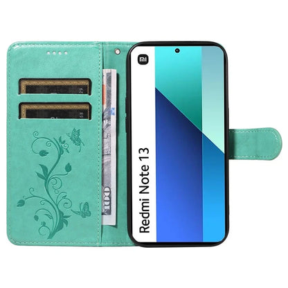 For Xiaomi Redmi Note 13 4G Leather Case Flower Butterfly Imprinted Wallet Phone Cover