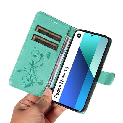 For Xiaomi Redmi Note 13 4G Leather Case Flower Butterfly Imprinted Wallet Phone Cover